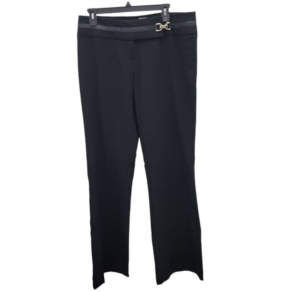Cache Women's Vintage Black‎ Stretch Leather Strip Horse Bit Wide Leg Trouser 12 - Picture 1 of 7